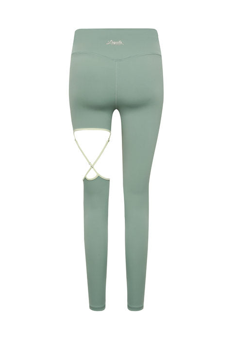 Turquoise High-Waist Strappy Hollow Out Leggings