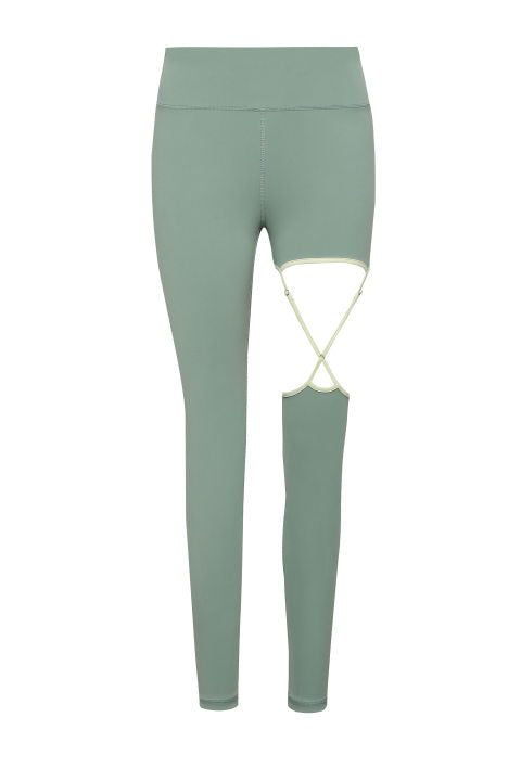 Turquoise High-Waist Strappy Hollow Out Leggings